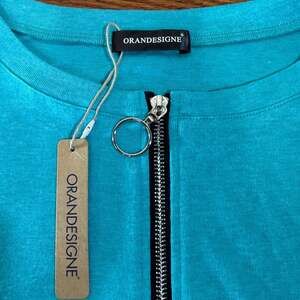 ORANDESIGNE Women's Teal Blue Front Zipper Sweatshirt NWTSize XL